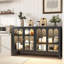 Buffet en métal l 53,2 po avec porte vitrée, tablettes réglables, lumière DEL COB-34617360