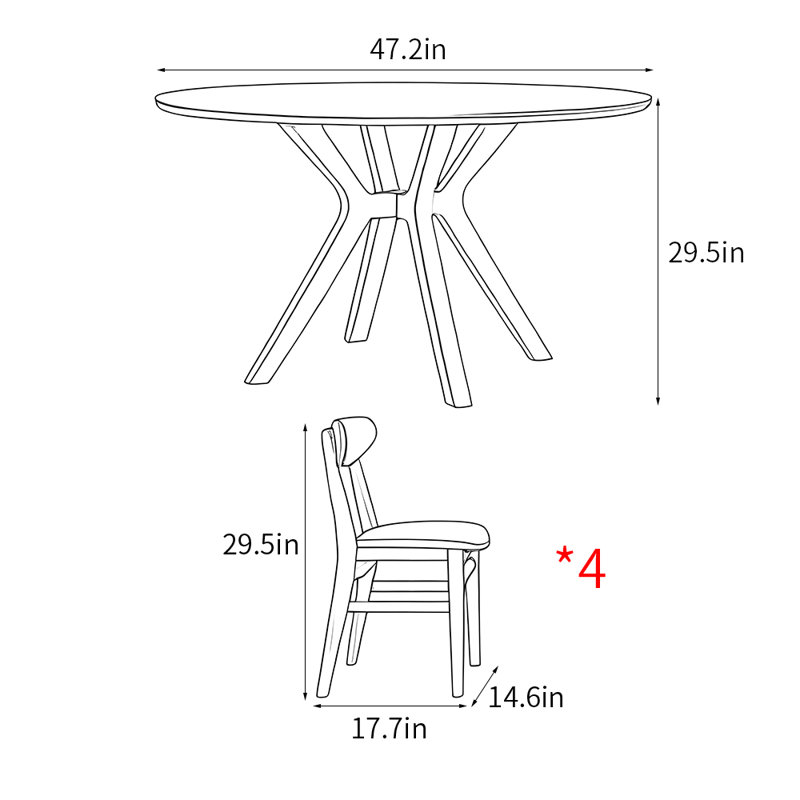 Nordic style modern round dining table sets, 29.5"H x 47.2"L x 47.2"W