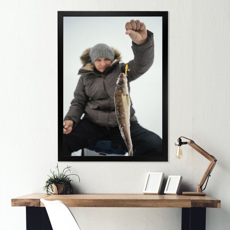 " Winter Fishing Nautical Escapes ", 32" H x 16" W x 1" D, Black Picture Framed
