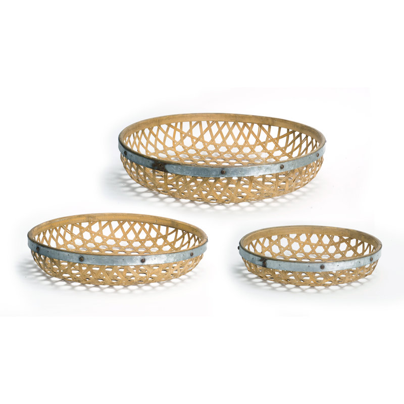 Axtell Round Woven Bamboo 3 Piece Accent Tray