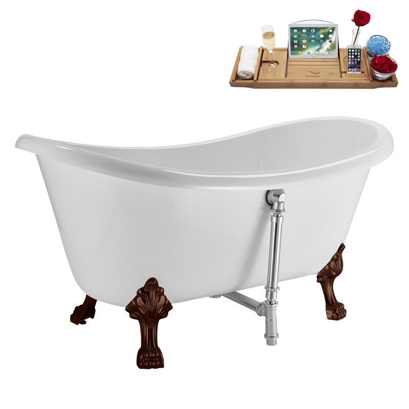 59" Streamline Clawfoot Tub,Tray,Drain, Clawfeet, Oil Bronze, Polished Chrome