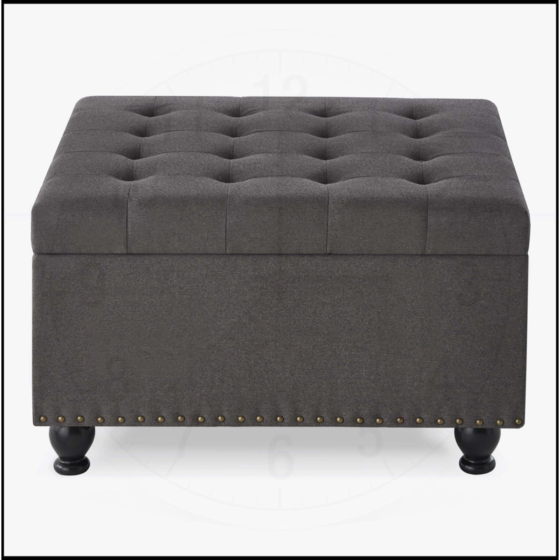 Grand repose-pieds de rangement carré avec pieds en bois, table basse capitonnée à boutons, parfait pour la vie moderne et rangement supplémentaire