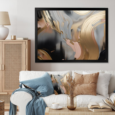 «Gold and Pink Vibrant Swirls IV», reproduction sur toile abstraite en marbre