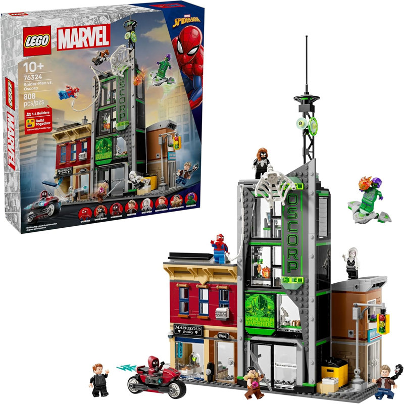 LEGO Marvel 76324 Spider-Man vs. Oscorp Building Toy Set, 808, Pcs, For Ages 10+