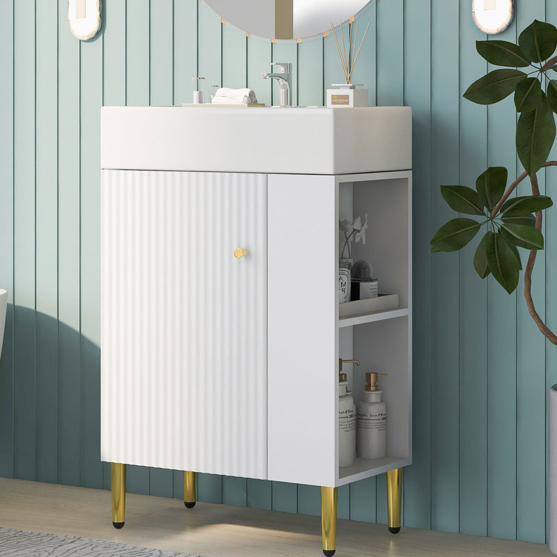 21.6'' Single Bathroom Vanity with Ceramic Top