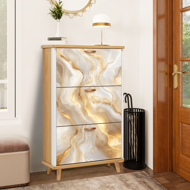Armoire de rangement pour chaussures avec 3 tiroirs rabattables pour luxueux marbres dorés fluides à encre liquide Art moderne et élégant