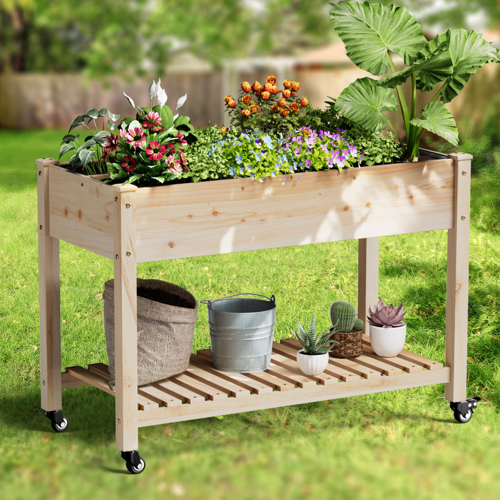 Gymax 2 Tier Wooden Raised Garden Bed Elevated Planter Box w/Legs Drain Holes