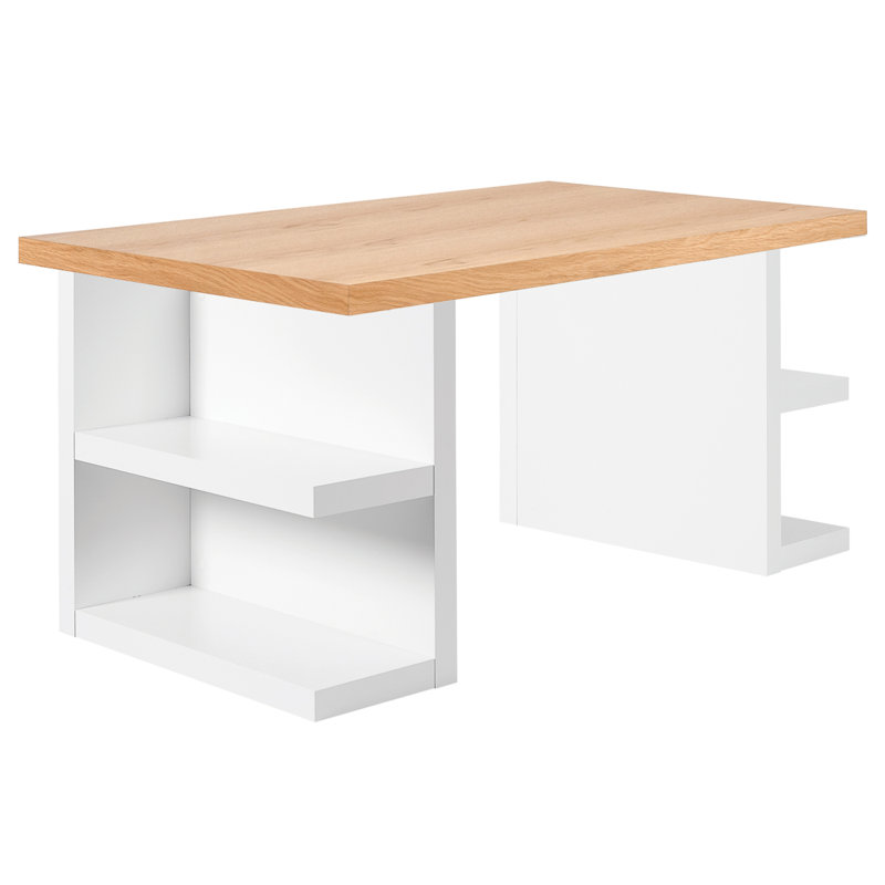 Frethi Writing Desk, Oak / White, 30" H x 71" W x 35" D