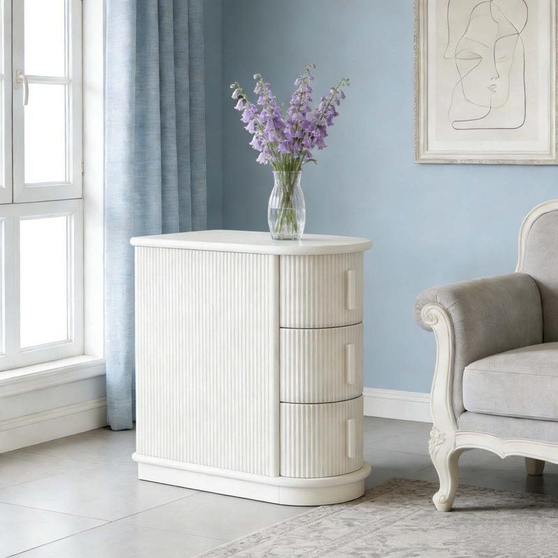 Table de chevet 3 tiroirs, Blanc