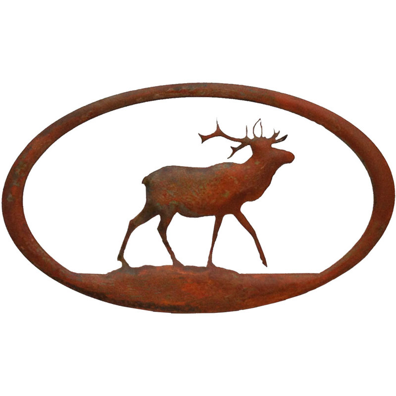 Dugout Creek Designs Rustic Steel Elk Oval Wall Art, Natural Rust Patina