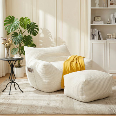 Fauteuil à billes surdimensionné pour adultes - Canapé paresseux ergonomique en mousse déchiquetée à haute résilience avec repose-pieds pour chambre à coucher
