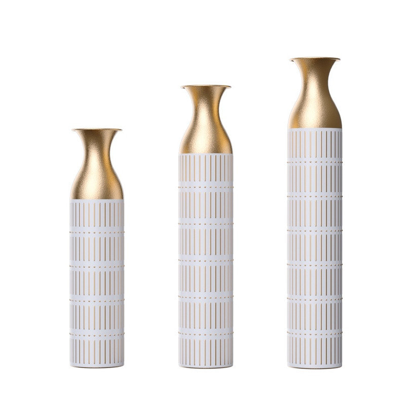 3-Piece Large White Glazed Metal Floor Vases - Gorgeous Decor for Home Living Room