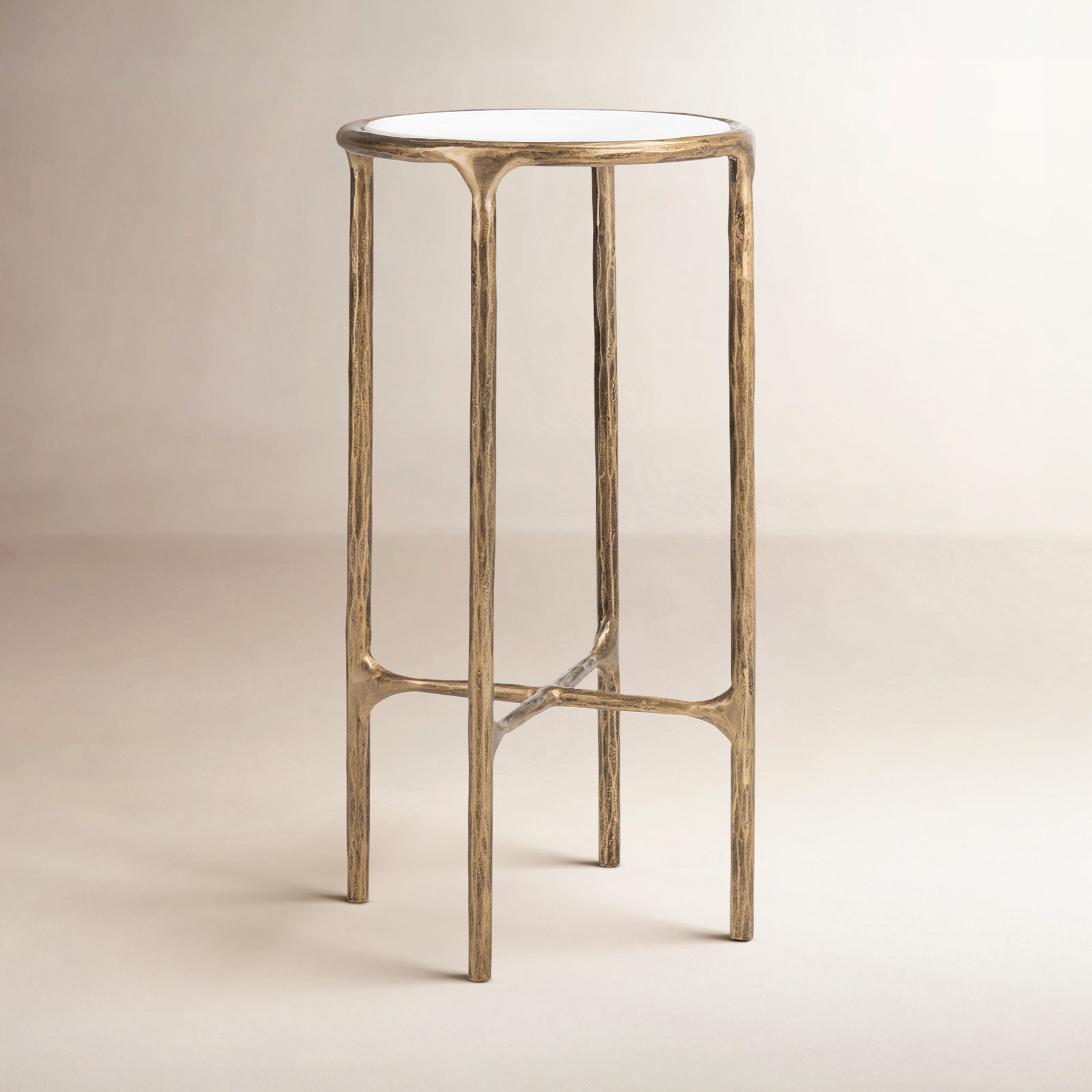 Evelynn 12" Genuine Marble End Table, White Marble Top/Brass Base