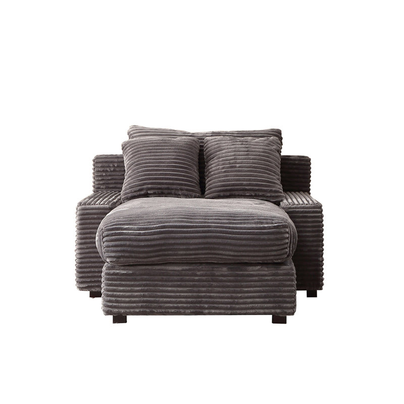 Canapé à accoudoirs carrés 48,8 po Deyaneira, Velours côtelé gris