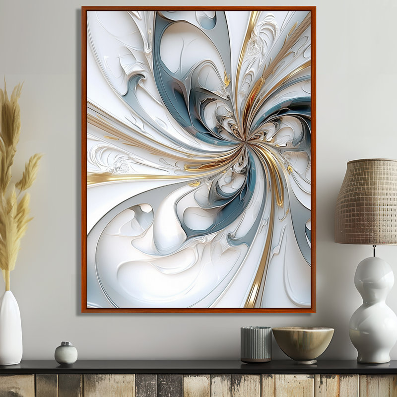 Euphoria Spiral White Light Eruption - Spiral Abstract Wall Art Living Room, Toile avec cadre flottant brun