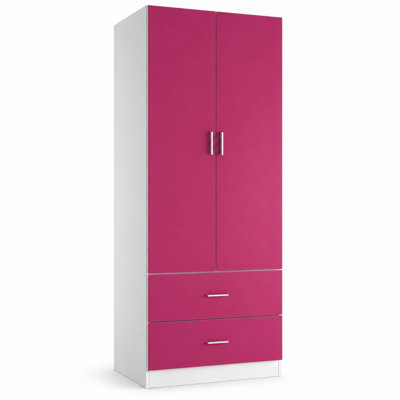 2 Door Freestanding Wardrobe 2 Drawers Particle Board Bedroom Clothes Storage