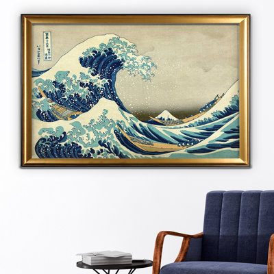« the great wave » par katsushika hokusai,, reproduction de peinture à l’huile sur toile tendue encadrée