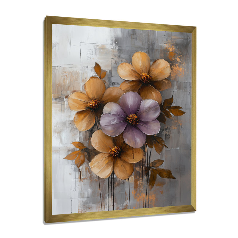 Groveport - impressions sur toile florales, H 44 po x l 34 po, Picture Framed, Doré