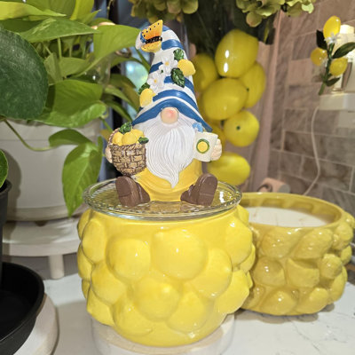 Mediterranean Style Lemon Spring Gnome Resin Figurine Cute Summer Party Decor Accent for Kitchen Office Tiered Tray Tabletop Festival Gift