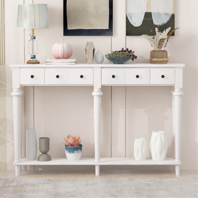 Table d'entrée avec 4 tiroirs, console rétro avec tablette ouverte pour les entrées, les salons et les couloirs (blanc)