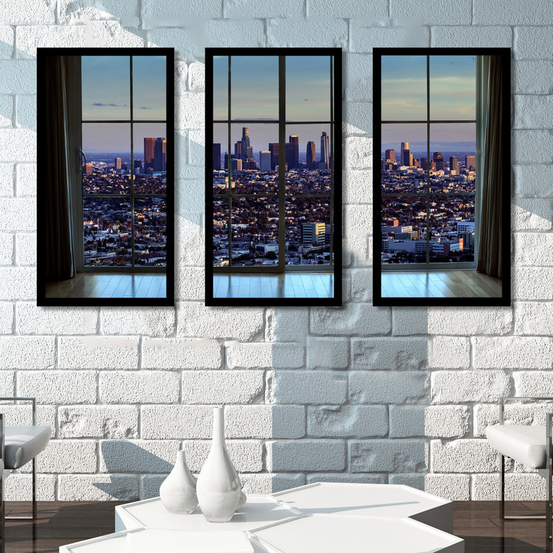 «Downtown Los Angeles Window», ensemble de 3 reproductions de photos sur acrylique, H 25,5 po x l 40,5 po x P 1 po