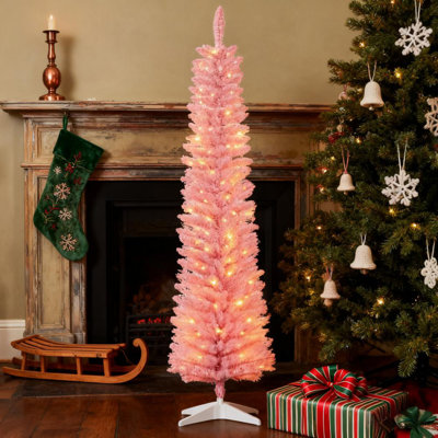 Artificial Pink Christmas Tree, Auto Open, Steel Base, Wide Shape For Indoor Decoration | Gift Idea