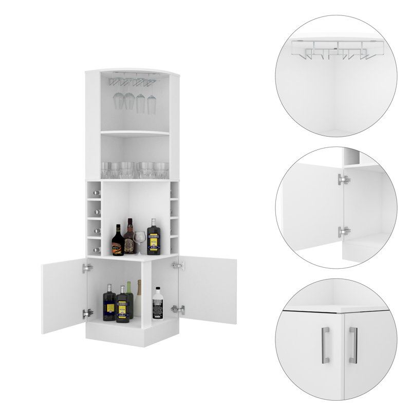 Stylish White Bar Cabinet With 8 Storage And Display Options 2-Shelf For Liquor Wine Extra, White