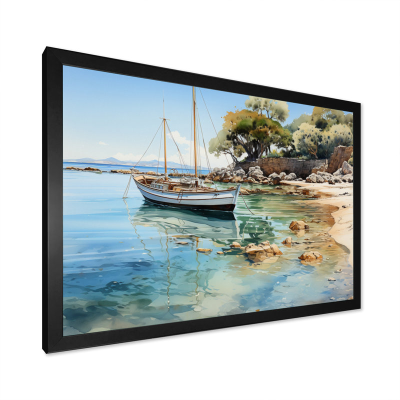 Dominicain Tranquil Bay II, reproduction d'art sur toile, H 16 po x l 32 po x P 1 po, Cadre photo noir