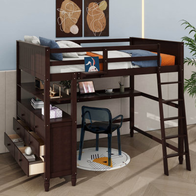Lit mezzanine double avec tiroirs Jereck Kids