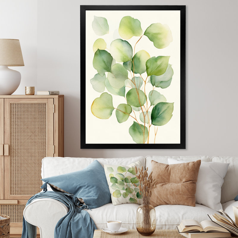 «White Green Minimalisme Eucalyptus Essence VI» sur toile, Cadre photo noir, H 32 po x l 24 po x P 1 po