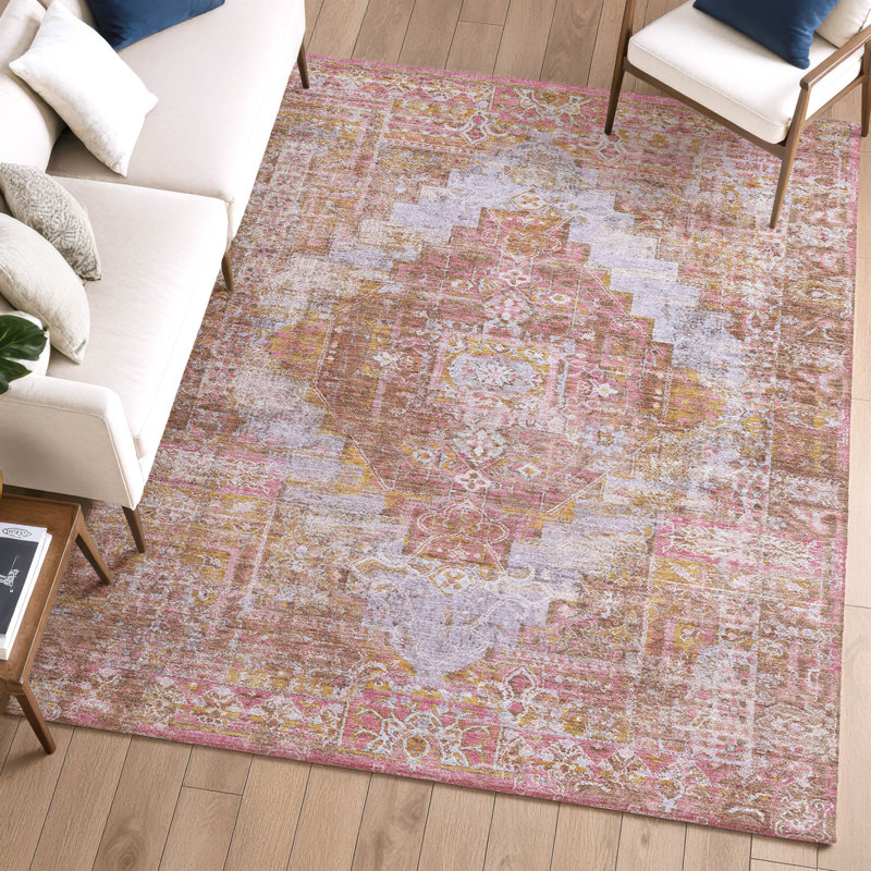 Premium Machine Washable Mayfield AMF2140 global Rug, 5' x 7'6", Blush