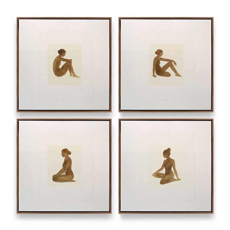 Ensemble de 4 reproductions, 12 po x 12 po, Cadre flottant en noyer
