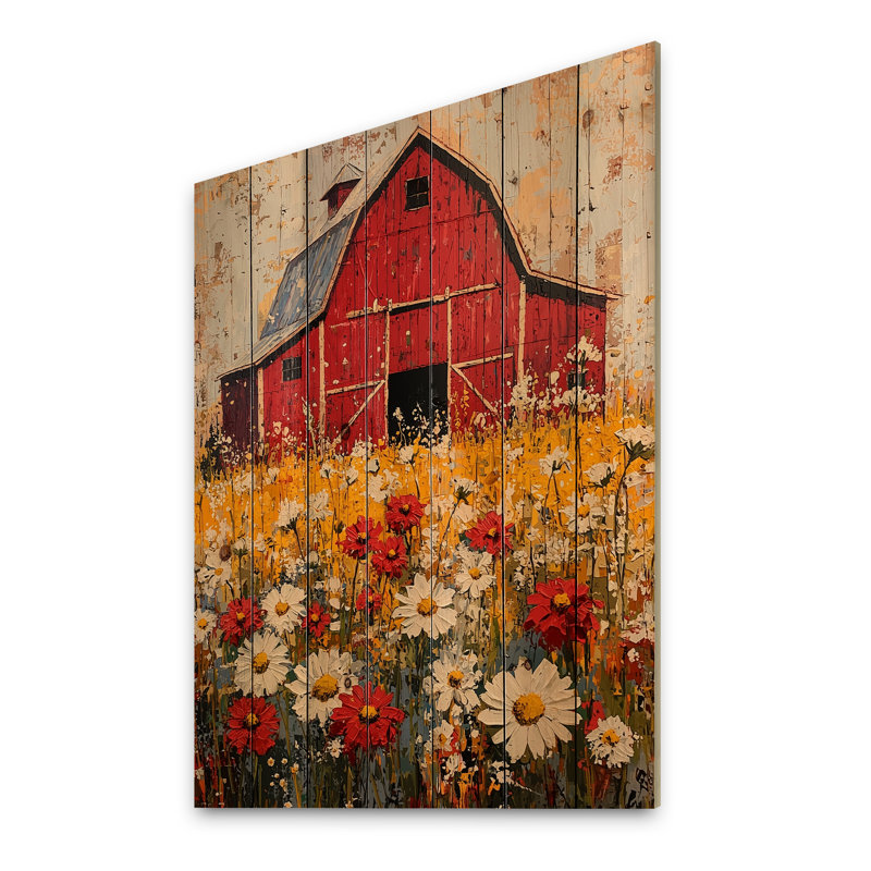 Barnyard In Full Bloom I - Farm Wood Wall Art - On Natural Pine Wood, 20" H x 10" W x 0.78" D