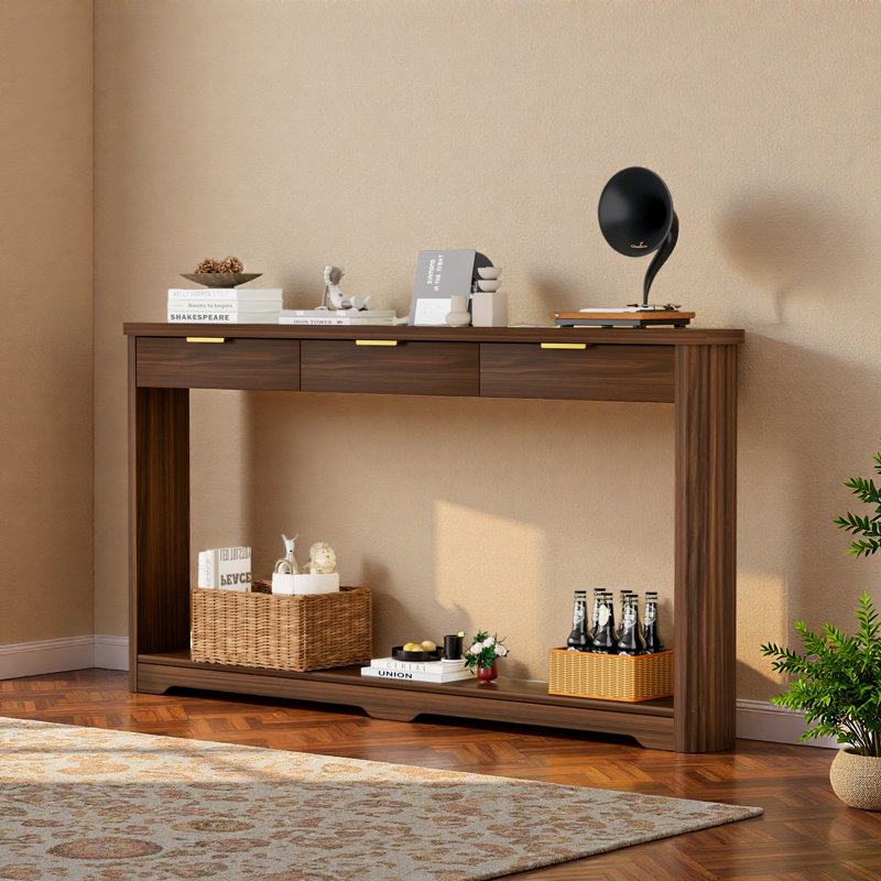 Table de rangement de 70,1 po à motif ondulé avec tiroirs; une table d'appoint mince en bois qui peut être placée derrière un canapé, idéale pour les entrées, les couloirs et les portes