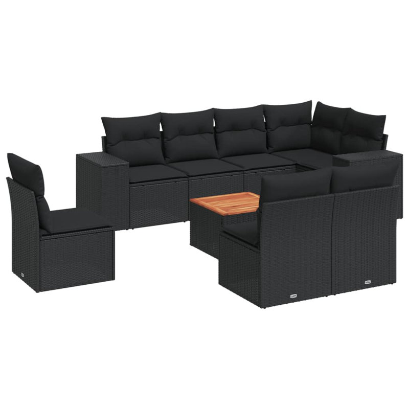  Ensemble de canapé de jardin en rotin PE noir taille standard modulaire