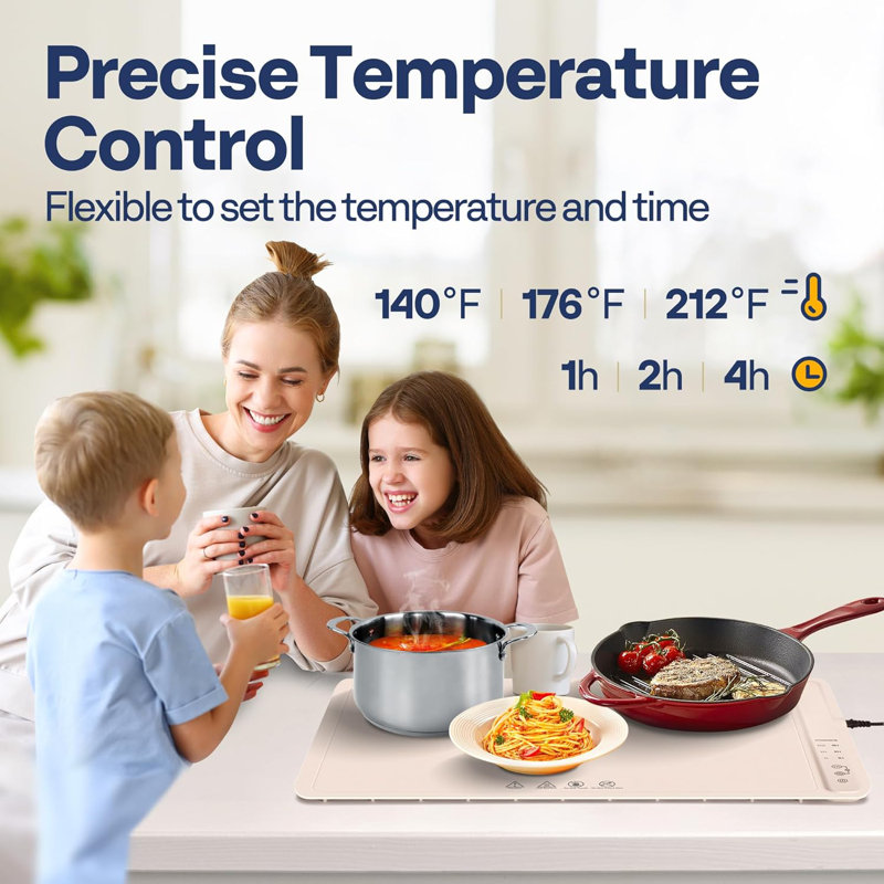 Full Surface Heating Buffet Server Food Warming Mats with 3-Level Temperature and Timer Settings, White