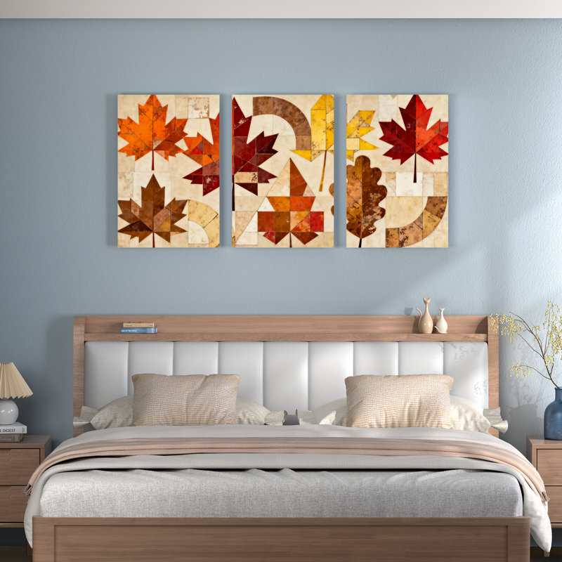 Tableau sur toile à motif abstrait de feuilles d'automne (lot de 3), H 18 po x l 36 po