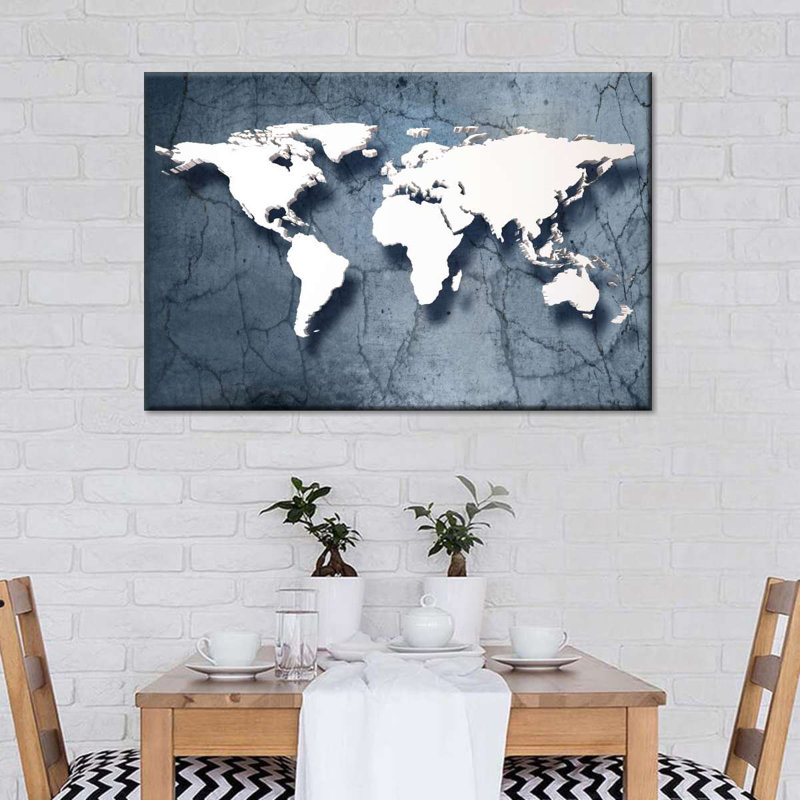 Stone World Map Canvas Print, H 32 po x l 48 po x P 1,25 po