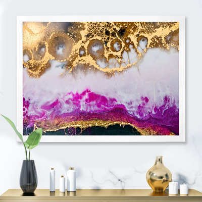 " Gold White And Fuchia Epoxy Resin Art " Painting Print