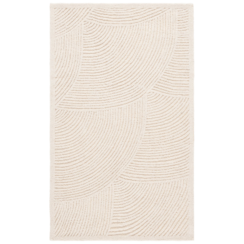 Textural Hand Tufted Wool/Cotton Geometric Rug in Ivory, Rectangle 6" x 9"