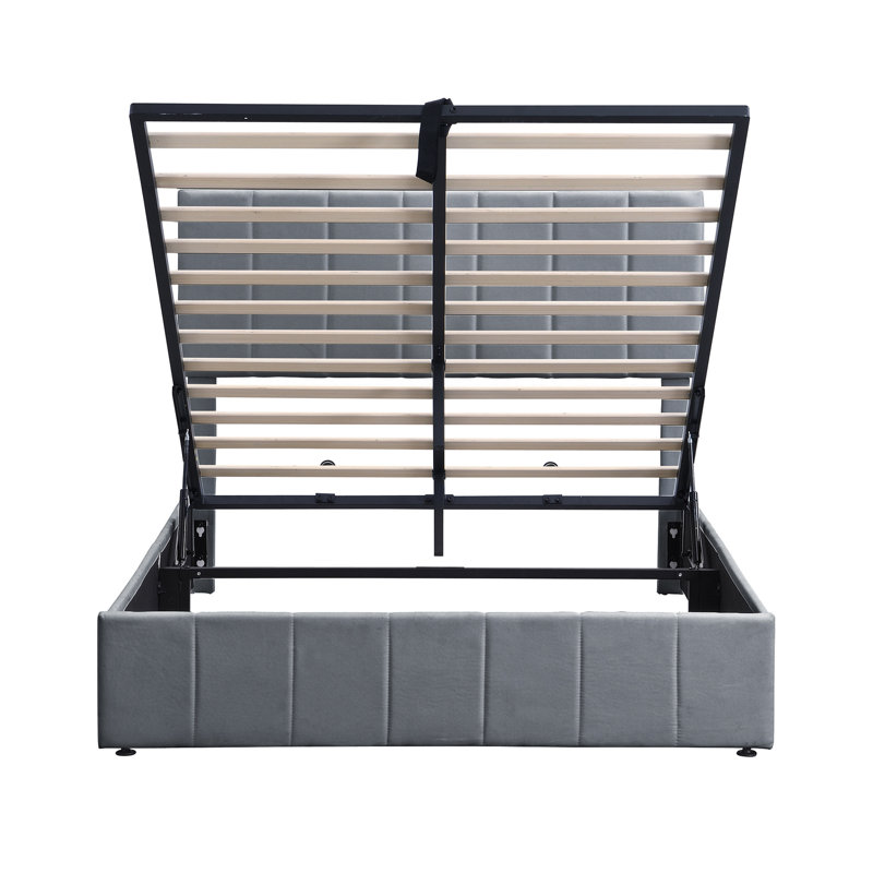 Lit plateforme tapissier avec système de rangement hydraulique, Lit double