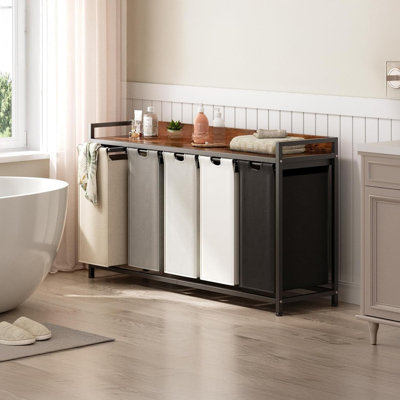 300 L Laundry Basket 5 Compartments, Laundry Sorter with 5 Pull-Out Removable Bags and Wheels Brown