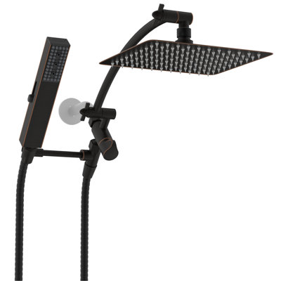 Combo pomme de douche à effet de pluie de 10 pouces en métal à haute pression certifié cUPC, douchette à 4 réglages, bras d'extension réglable courbé de 12 pouces, tuyau de douche en acier inoxydable de 71 pouces, support de douche à main, Brzone huilé