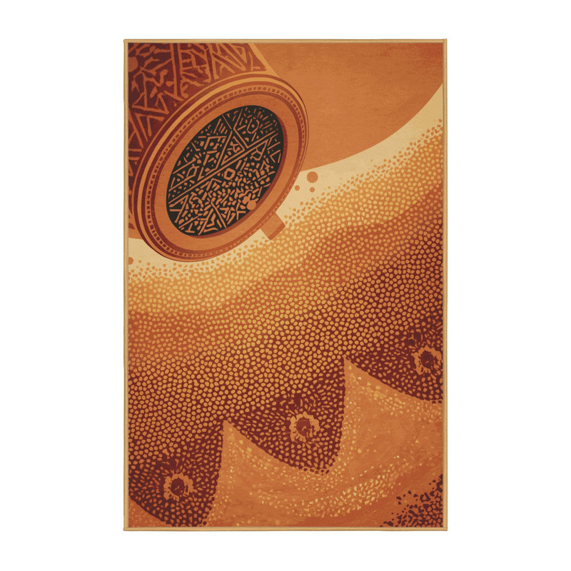 Machine Washable Easton Couscous Bowl Global Inspired Block Print Rug in Brown – LightBrown Binding, 2x4
