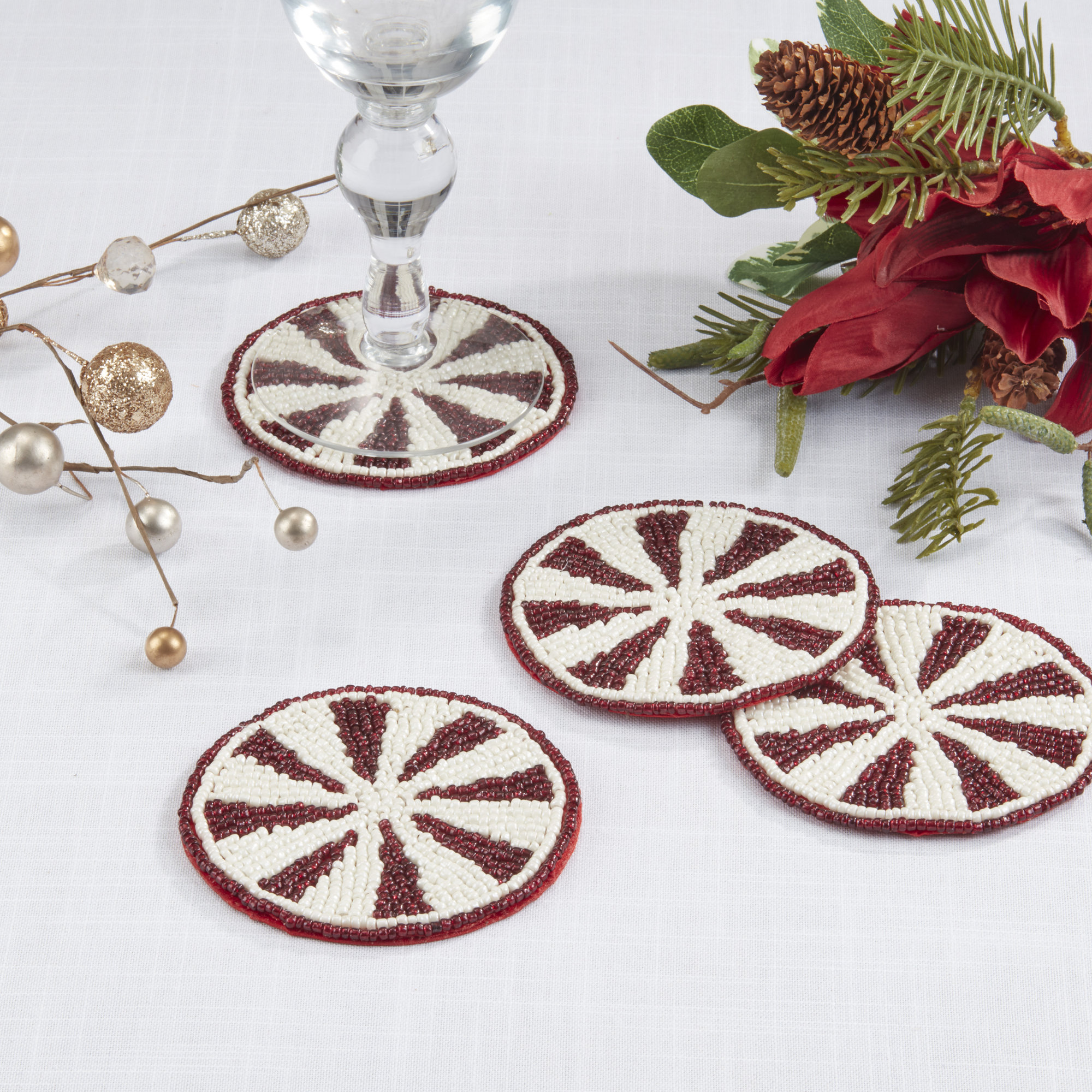 Holiday Peppermint Beaded Coaster (Set of 4)