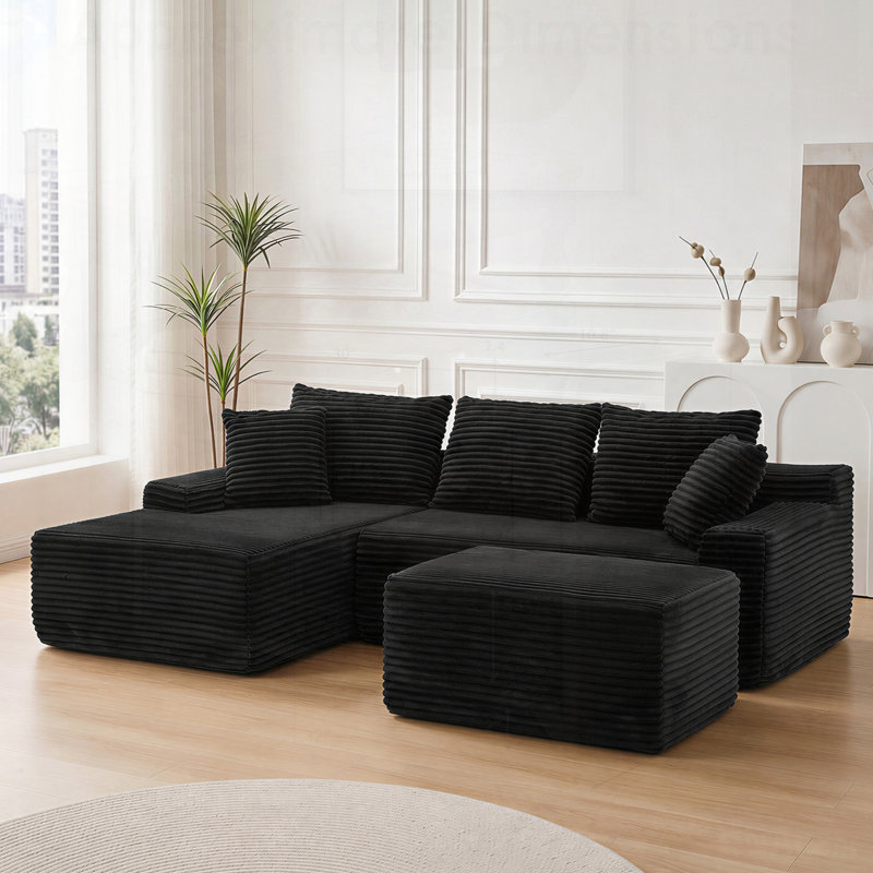 Canapé modulaire rembourré en forme de L avec méridienne et canapé-lit, Orienté vers la gauche