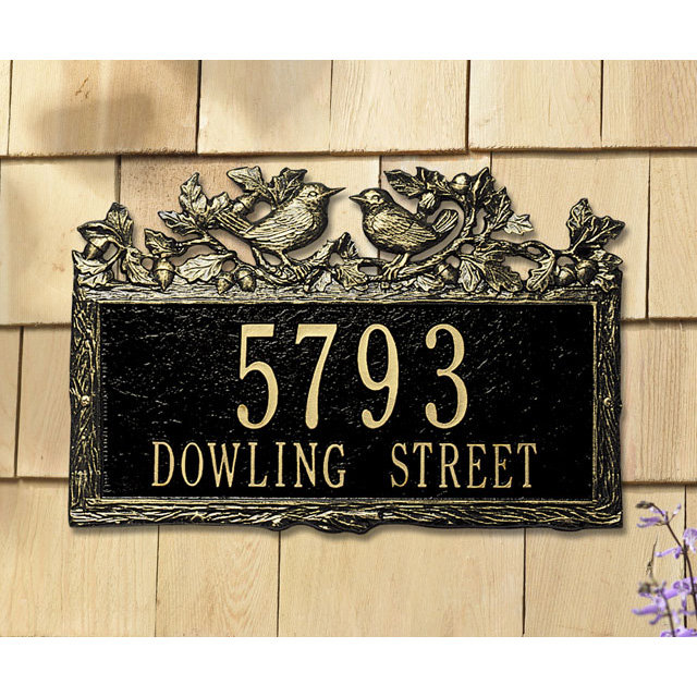 Woodland 2-Line Wall Address Plaque, Black/Gold, Yes