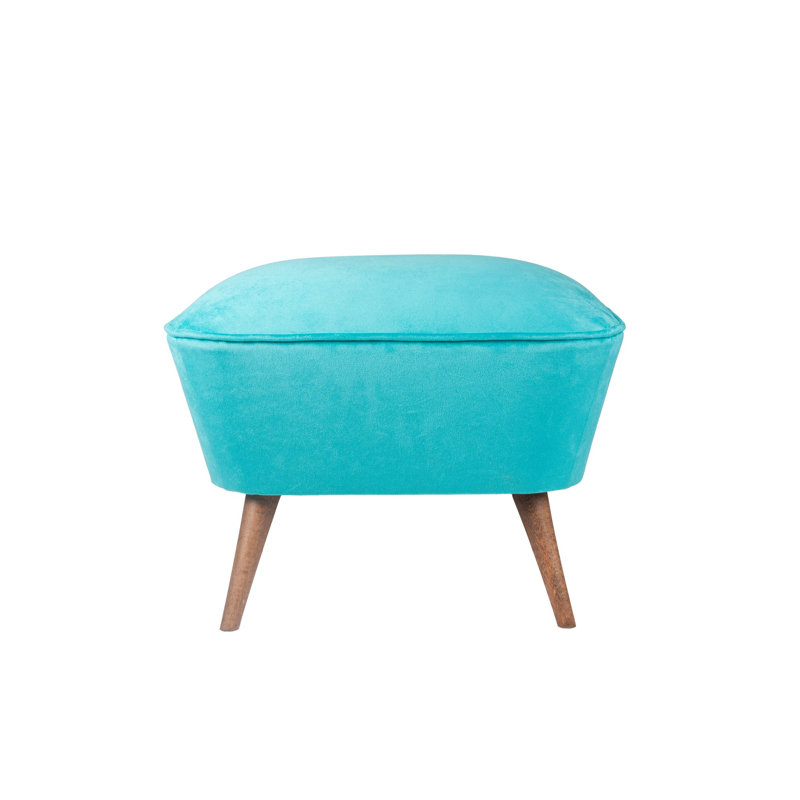 Solid Wood Pouffe with Easy Clean Fabric, Turquoise, 22.4 x 17.7 x 17.7 inches | 100% Polyester Cover | 32 DNS Foam for Comfort | Stylish Addition to Living Room & Bedroom, Durable & Elegant Design
