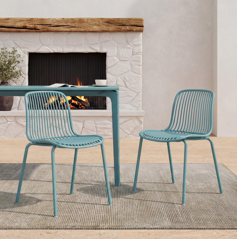 Chaise de salle à manger à lattes Modern Sky Blue, Bleu ciel