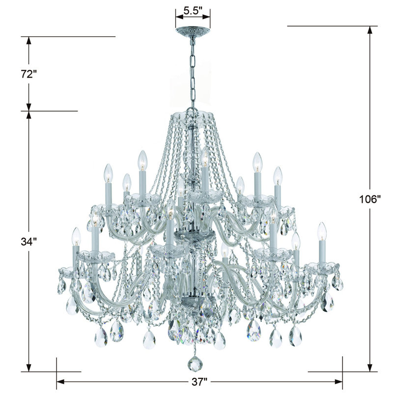Wehr 16 - Light Candle Style Tiered Chandelier, Chrome, Swarovski Spectra